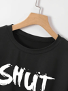 Baskılı Oversize Bisiklet Yaka T-shirt - Siyah