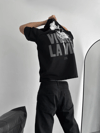 Baskılı Oversize Bisiklet Yaka T-shirt - Siyah