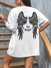 Baskılı Oversize Bisiklet Yaka T-shirt - Beyaz