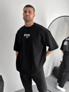 Baskılı Oversize Bisiklet Yaka T-shirt - Siyah