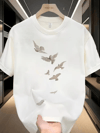 Baskılı Oversize Bisiklet Yaka T-shirt - Beyaz