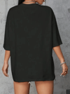 Baskılı Oversize Bisiklet Yaka T-shirt - Siyah