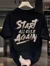 Baskılı Oversize Bisiklet Yaka T-shirt - Siyah