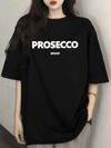 Baskılı Oversize Bisiklet Yaka T-shirt - Siyah