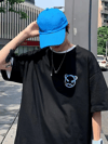 Baskılı Oversize Bisiklet Yaka T-shirt - Siyah