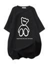 Baskılı Oversize Bisiklet Yaka T-shirt - Siyah