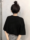 Baskılı Oversize Bisiklet Yaka T-shirt - Siyah