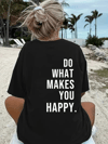 Baskılı Oversize Bisiklet Yaka T-shirt - Siyah