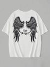 Baskılı Oversize Bisiklet Yaka T-shirt - Beyaz