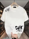 Baskılı Oversize Bisiklet Yaka T-shirt - Beyaz