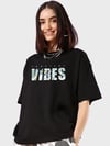 Baskılı Oversize T-shirt - Siyah