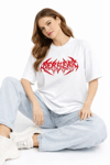Baskılı T-shirt Yazlık Kısa Kol Bisiklet Yaka Rahat Kalıp Tişört - Beyaz