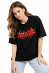 Baskılı T-shirt Yazlık Kısa Kol Bisiklet Yaka Rahat Kalıp Tişört - Siyah