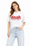 Baskılı T-shirt Yazlık Kısa Kol Bisiklet Yaka Rahat Kalıp Tişört - Beyaz