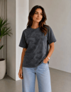 Batik Desenli Tişört Bisiklet Yaka Kısa Kol Regular Fit T-shirt - Siyah