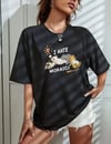Bisiklet Yaka Baskılı Oversize T-shirt - Siyah