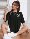 Bisiklet Yaka Baskılı Oversize T-shirt - Siyah