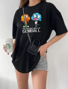 Bisiklet Yaka Baskılı Oversize T-shirt - Siyah