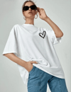 Bisiklet Yaka Baskılı Oversize T-shirt - Beyaz