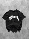 Bisiklet Yaka Ön Baskılı  Kısa Kollu Tişört Streetwear Günlük Basic Pamuklu T-shirt - Siyah