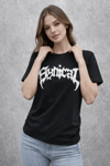 Bisiklet Yaka Ön Baskılı  Kısa Kollu Tişört Streetwear Günlük Basic Pamuklu T-shirt - Siyah