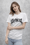 Bisiklet Yaka Ön Baskılı Kısa Kollu Tişört Streetwear Günlük Basic Pamuklu T-shirt - Beyaz