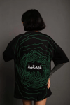 Bisiklet Yakalı Sırt Baskılı Oversize T-shirt - Siyah