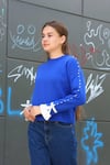 Boncuklu Bile Detaylı Kazak Saks Mavisi