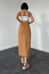 Camel Gabardin Boyamalı Püsküllü Etek