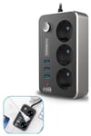 Çarşı Point® Isıya Dayanıklı Termal Akım Korumalı 2 Mt 10A 2500W 3lü Priz ve 3 Usbi 21A Uzatma Kablosu