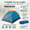 Çarşı Point4 Kişilik Kamp Çadırı Manuel Kurulum Düz Kapılı Outdoor Dayanıklı Kamp Doğa Çadırı 200 x 200 x 110 cm