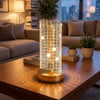 Çarşı PointDalgalı Silindirik Kristal Kareli Model LED Masa Lambası – Gold Tabanlı, Dokunmatik, 3 Renk Işık Modlu, Şarjlı Modern Dekoratif Gece Lambas