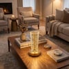 Çarşı PointSilindirik Kristal Nokta Model LED Masa Lambası – Gold Tabanlı, Dokunmatik, 3 Renk Işık Modlu, Şarjlı Modern Dekoratif Gece Lambası