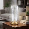 Çarşı PointSilindirik Kristal Nokta Model LED Masa Lambası – Gold Tabanlı, Dokunmatik, 3 Renk Işık Modlu, Şarjlı Modern Dekoratif Gece Lambası