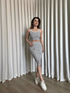 Çizgili Etek Crop Takım