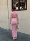 Çizgili Etekli Takım Pembe S3609