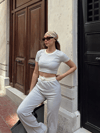 Crop Pantolon Biyeli Takım Gri