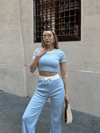 Crop Pantolon Biyeli Takım Mavi