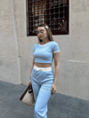Crop Pantolon Biyeli Takım Mavi