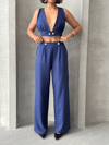 Crop Pantolon Keten Takım S255012