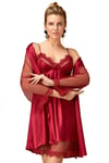 Dantel Detaylı Saten Gecelik Ve Sabahlık Takımı Kimono Set