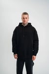 Double Oversize Kapşonlu Nakışlı Sweatshirt - Siyah