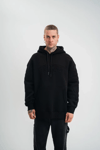 Double Oversize Kapşonlu Nakışlı Sweatshirt - Siyah
