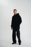 Double Oversize Kapşonlu Nakışlı Sweatshirt - Siyah