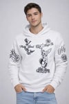 Erkek 3 İplik Pamuklu Kapüşonlu Baskılı Sweatshirt Hoodie - Beyaz