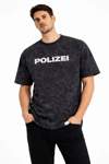 Erkek Asit Yıkamalı Baskılı Tişört Bisiklet Yaka Kısa Kollu Streetwear T-shirt - Siyah