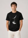 Erkek Astronot Ay Temalı Tişört Kısa Kol Yazlık Bisiklet Yaka T-shirt - Siyah