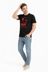 Erkek Atatürk Baskılı Tişört Kısa Kollu Bisiklet Yaka T-shirt - Siyah