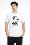 Erkek Atatürk Baskılı Tişört Kısa Kollu Bisiklet Yaka T-shirt - Beyaz