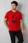 Erkek Atatürk Baskılı Tişört Kısa Kollu Bisiklet Yaka T-shirt - Kırmızı